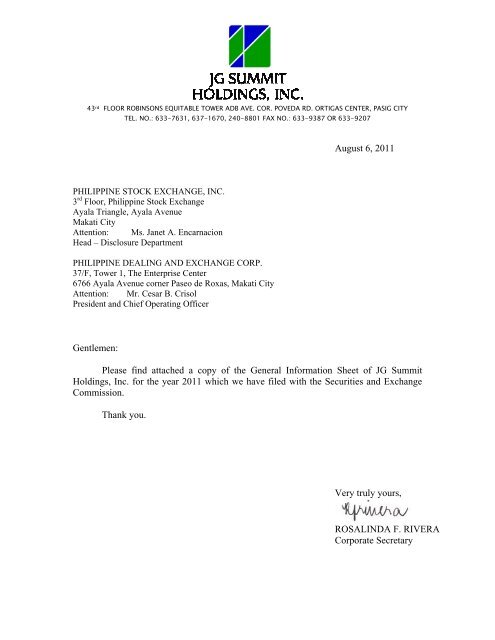 Please find attached a copy of the General ... - JG Summit News