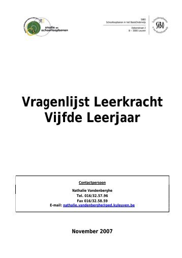 Vragenlijst Leerkracht Vijfde Leerjaar