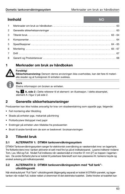 600346029 DTM04 Dometic tank monitor system manual