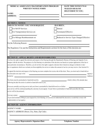 assistance pa medical for form Notice Written  Medical Transportation  Program Assistance