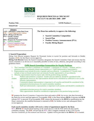 REQUIRED PROCESS & CHECKLIST FACULTY SEARCHES 2008 ...