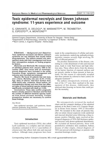 Toxic epidermal necrolysis and Steven Johnson syndrome: 11-years ...