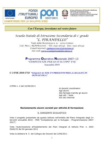 Istituto Comprensivo âA - Scuola Pirandello Comiso ...