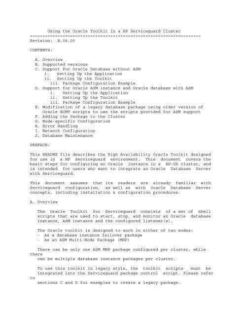 Using The Oracle Toolkit In A Hp Serviceguard Hewlett Packard