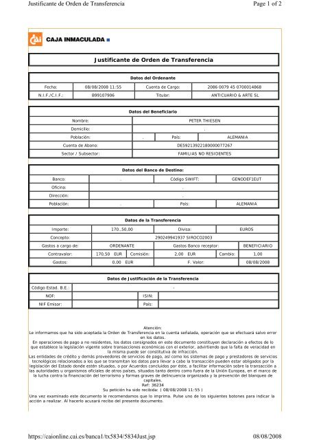 Page 1 of 2 Justificante de Orden de Transferencia 08/08/2008 https ...