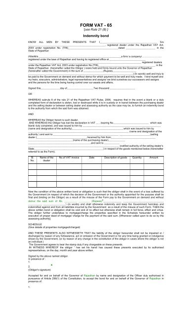 Indemnity Bond - Allindiantaxes