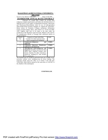 TENDER FORM - Swami Keshwanand Rajasthan Agricultural ...