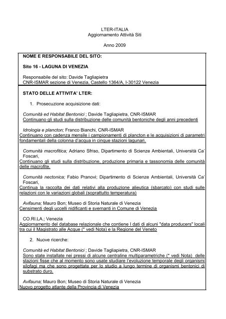 Sito 16 - LAGUNA DI VENEZIA Responsabile del s - LTER italia