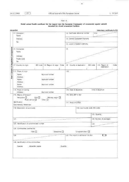 Health Certificate for Ornamental Fish