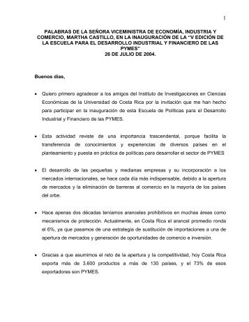 discurso del seÃ±or gilberto barrantes, ministro de economia ...