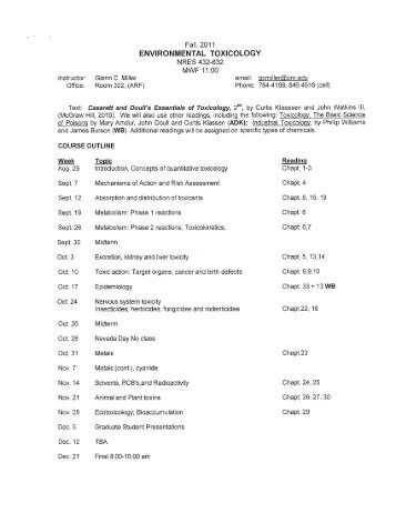 NRES 432/632 - Environmental Toxicology (Glenn Miller)