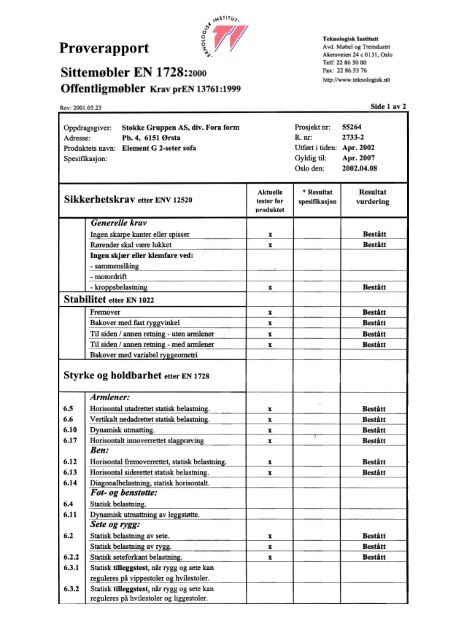 Sittemobler EN 1728:2000 - Foraform