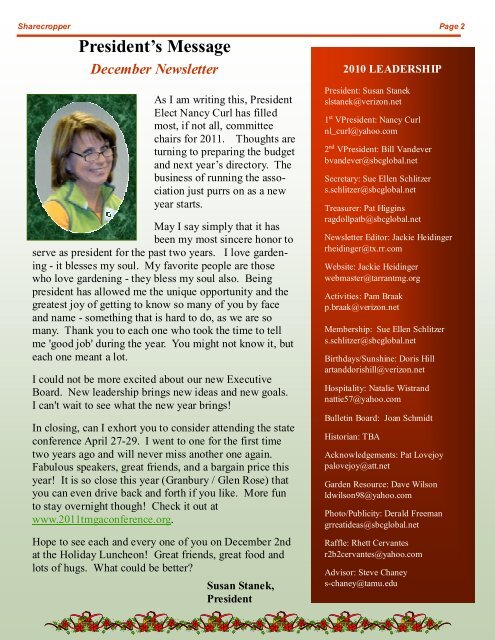 december 2010 issue - Tarrant County Master Gardener Association