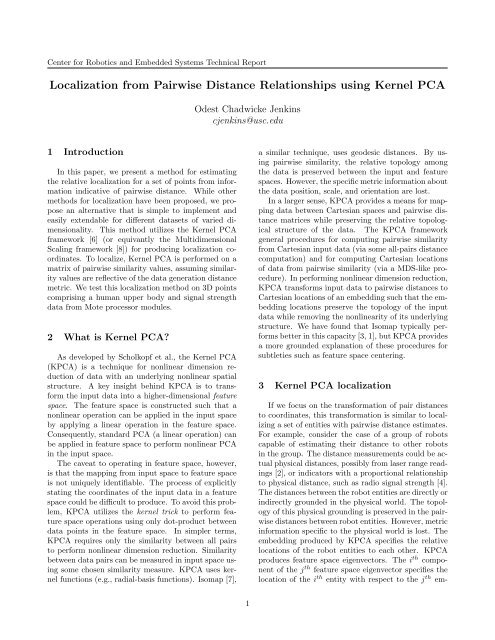 Localization from Pairwise Distance Relationships using Kernel PCA