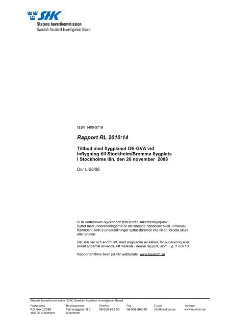 Rapport RL 2010:14 - Statens Haverikommission