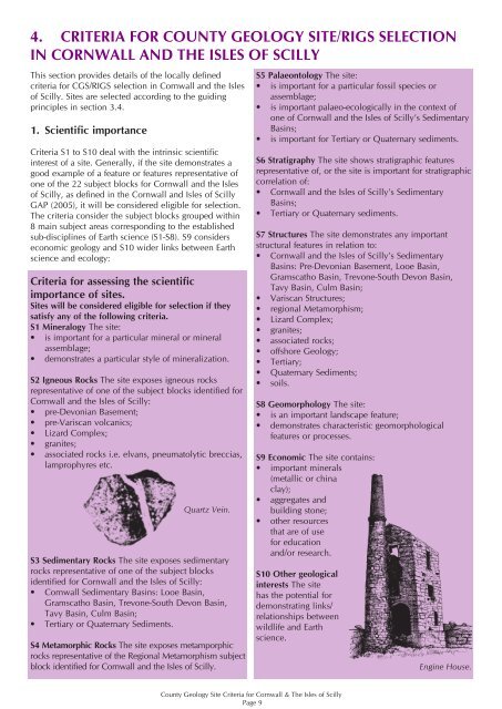 County Geology Site Criteria for Cornwall and the Isles of Scilly