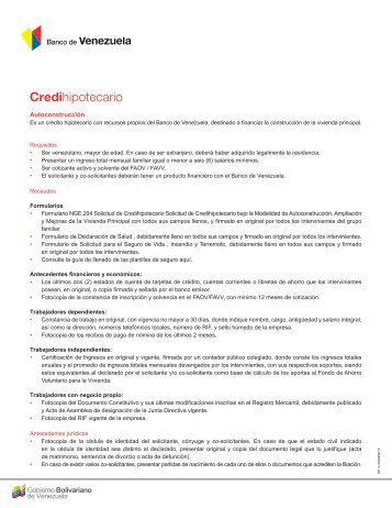 banco provincial requisitos para creditos agropecuarios