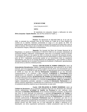 ResoluciÃ³n NÂº 295-2011-PCNM - Consejo Nacional de la Magistratura