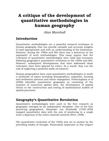 A critique of the development of quantitative methodologies in ...