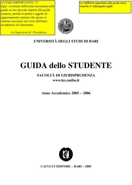 GUIDA dello STUDENTE - Dipartimento di Giurisprudenza