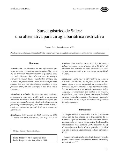 Surset gÃ¡strico de Sales: una alternativa para ... - SciELO Colombia