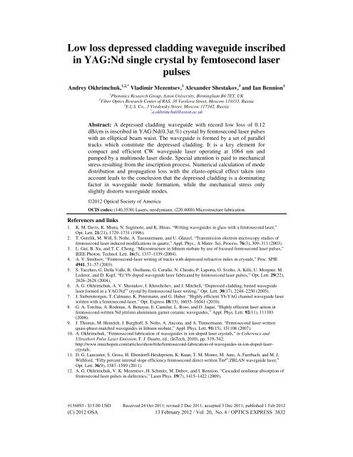 Low loss depressed cladding waveguide - Aston University ...