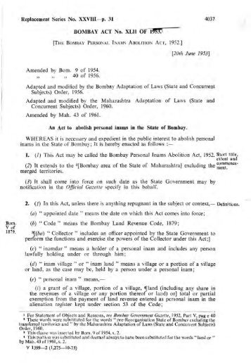 Bombay Personal Inams Abolition Act, 1952