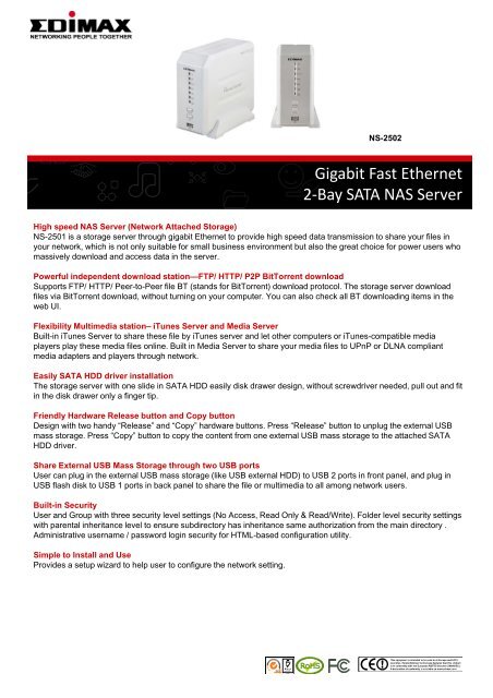 Gigabit Fast Ethernet 2-Bay SATA NAS Server - Edimax