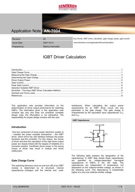 IGBT Driver Calculation - Server application notes