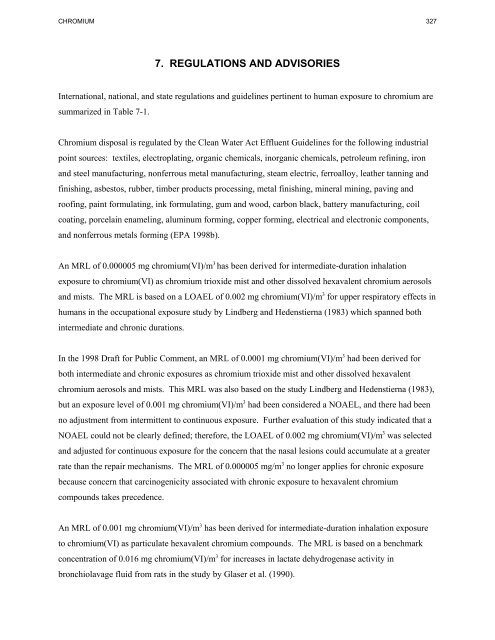 TOXICOLOGICAL PROFILE FOR CHROMIUM - Davidborowski.com