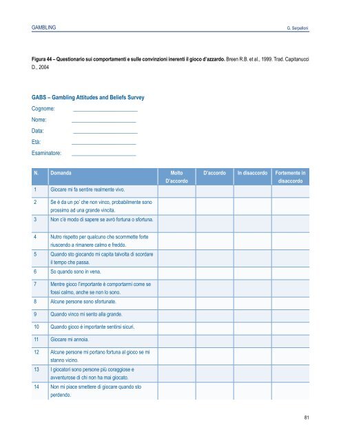 Gambling - manuale per i dipartimenti delle dipendenze - CesDop