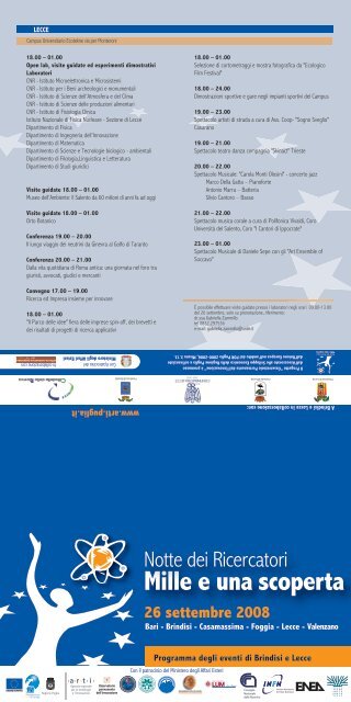 Programma degli eventi di Brindisi - Lecce - ARTI Puglia