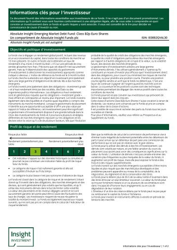 Key Investor Information: IE00B1HL8W03 - Swiss Fund Data