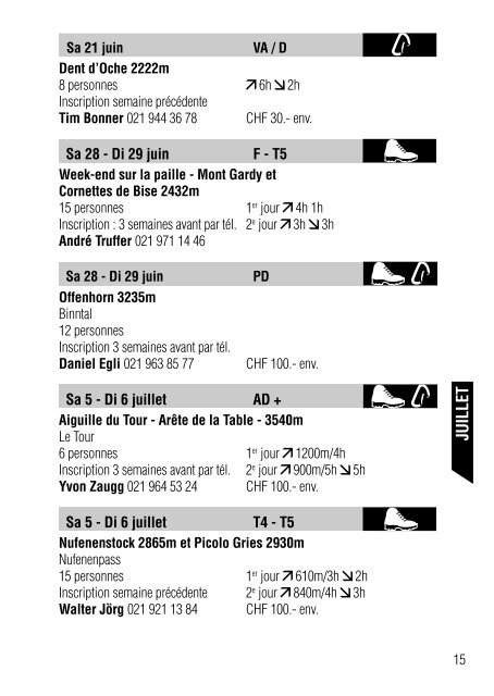 Programme des courses 2008 - Club Alpin Suisse Section Jaman