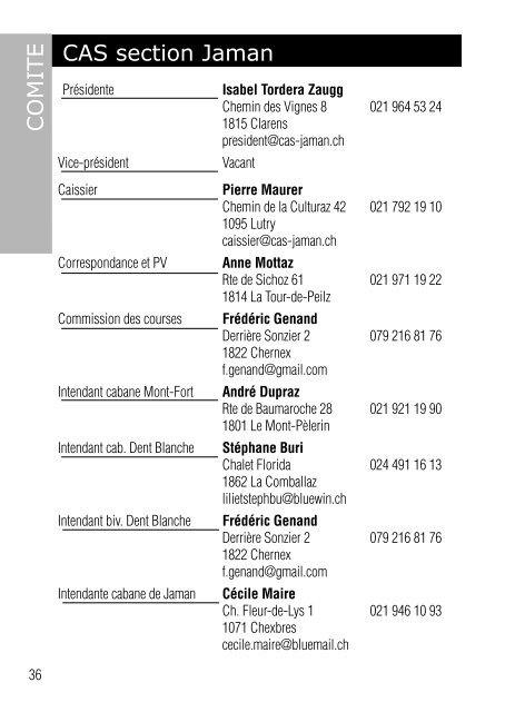 Programme des courses 2008 - Club Alpin Suisse Section Jaman