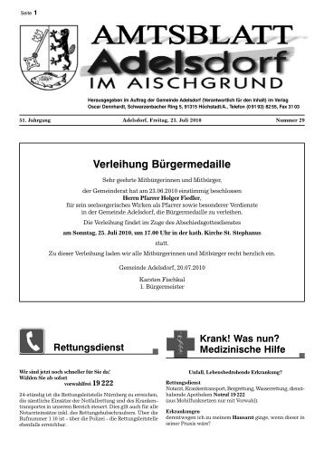 Krank! Was nun? Medizinische Hilfe - Die Gemeinde Adelsdorf