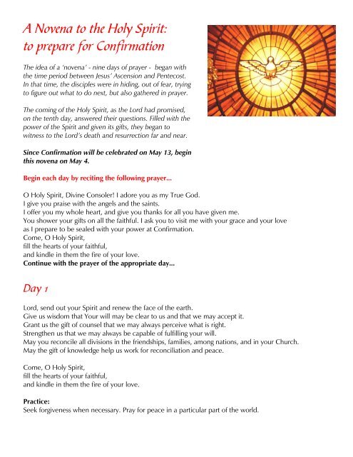 A Novena to the Holy Spirit: to prepare for Confirmation