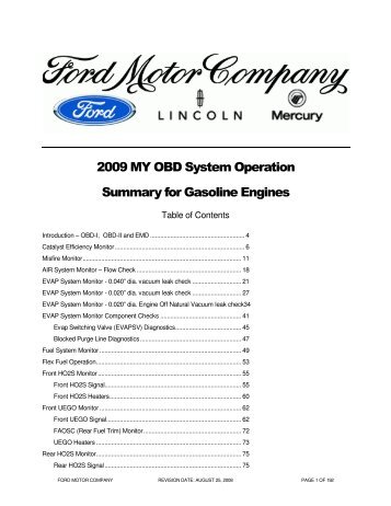 2009 MY OBD System Operation Summary for Gasoline Engines