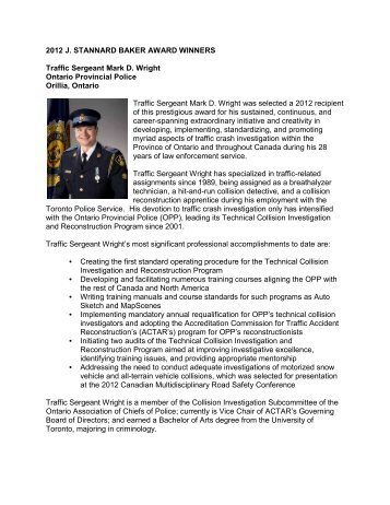 2012 J. STANNARD BAKER AWARD WINNERS Traffic Sergeant ...