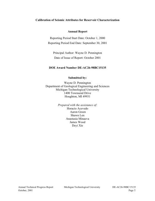 Calibration of Seismic Attributes for Reservoir Characterization ...