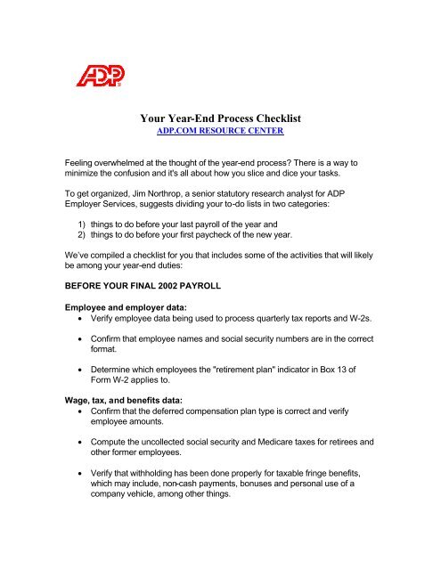 Your Year End Process Checklist Adp