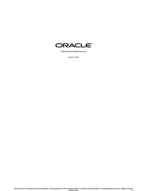 Oracle Primavera Price List