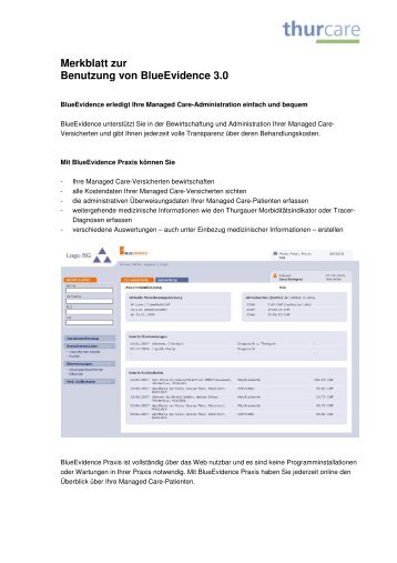 Merkblatt zur Benutzung von BlueEvidence 3.0 - Eastcare