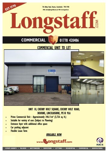 COMMERCIAL UNIT TO LET 01778 420406 - Longstaff