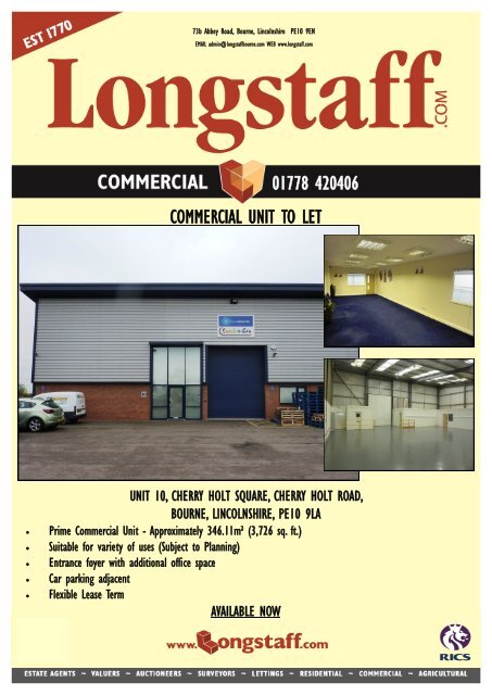 COMMERCIAL UNIT TO LET 01778 420406 - Longstaff