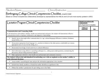 Clinical Competencies Checklist - Birthingway College of Midwifery