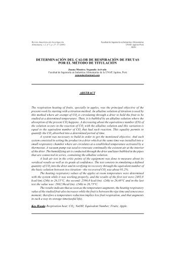 DeterminaciÃ³n del calor de respiraciÃ³n de frutas - Universidad ...