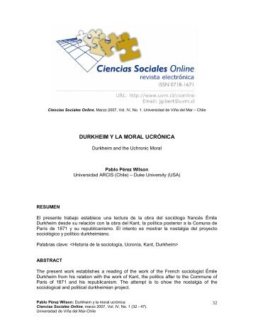 DURKHEIM Y LA MORAL UCRÃNICA - Universidad de ViÃ±a del Mar