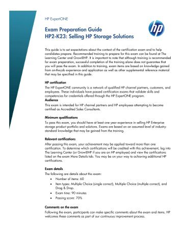 Exam Preparation Guide Hp0 M61 Hp Storage Essentials 9 X Exam Preparation Guide Hp2 K23 Ing Hp Storage Solutions