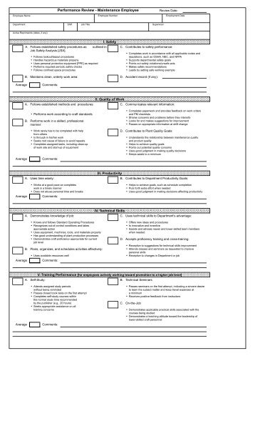 Maintenance Staff Appraisal Form - FacilitiesNet